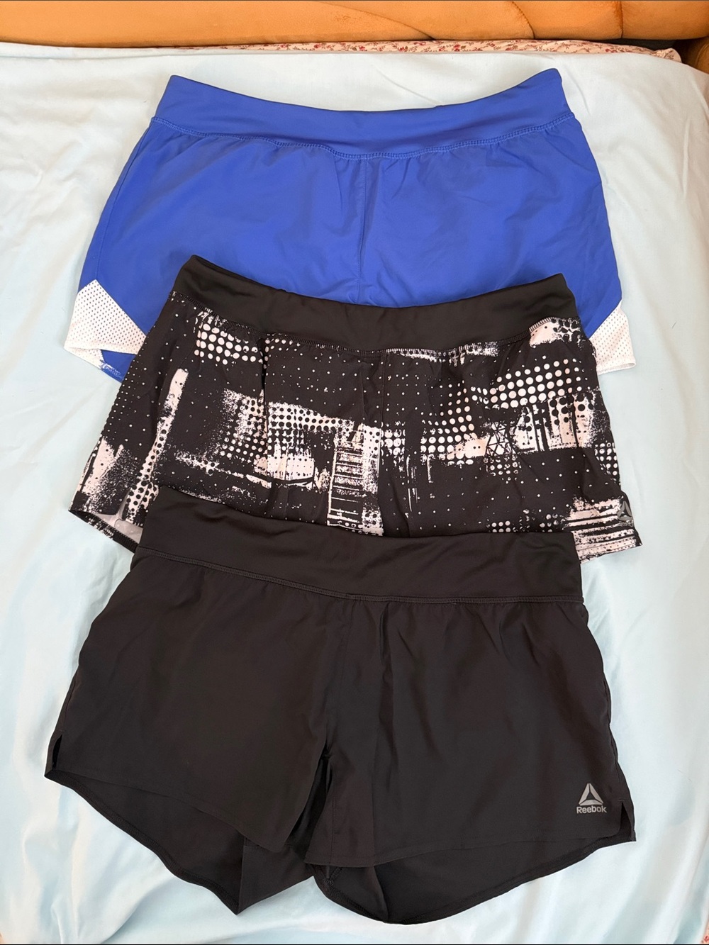 Reebok Womens Blue and Black Athletic Shorts Trio - Performance Running Shorts